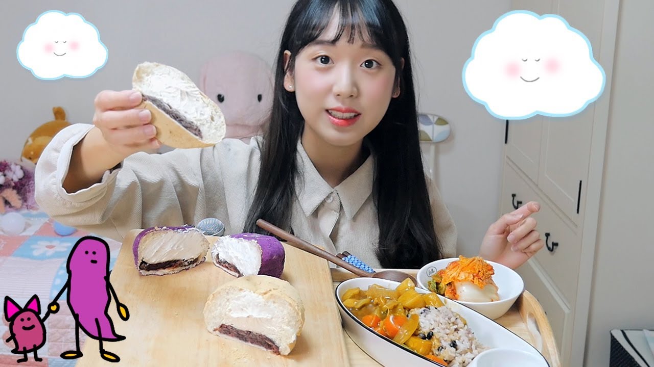 크림가득 인절미 크림빵, 고구마 크림빵, 매콤 카레밥 리얼사운드♬ 크림 사르르♡ 입안 가득! 韓国クリームパン Korean cream bun (JP/ENG SUB) [이루리]