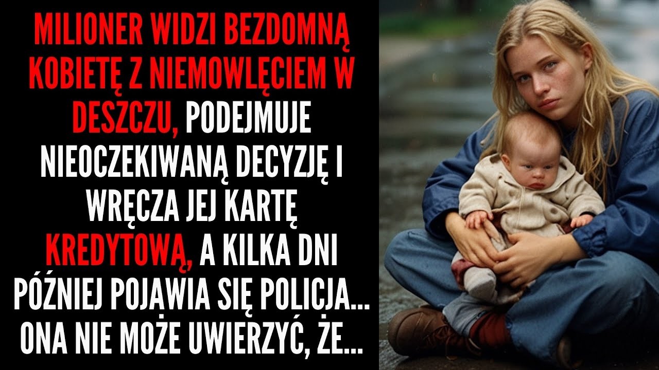 Milioner widzi bezdomną kobietę w deszczu z nowo narodzonym dzieckiem, wręcza jej swoją kartę