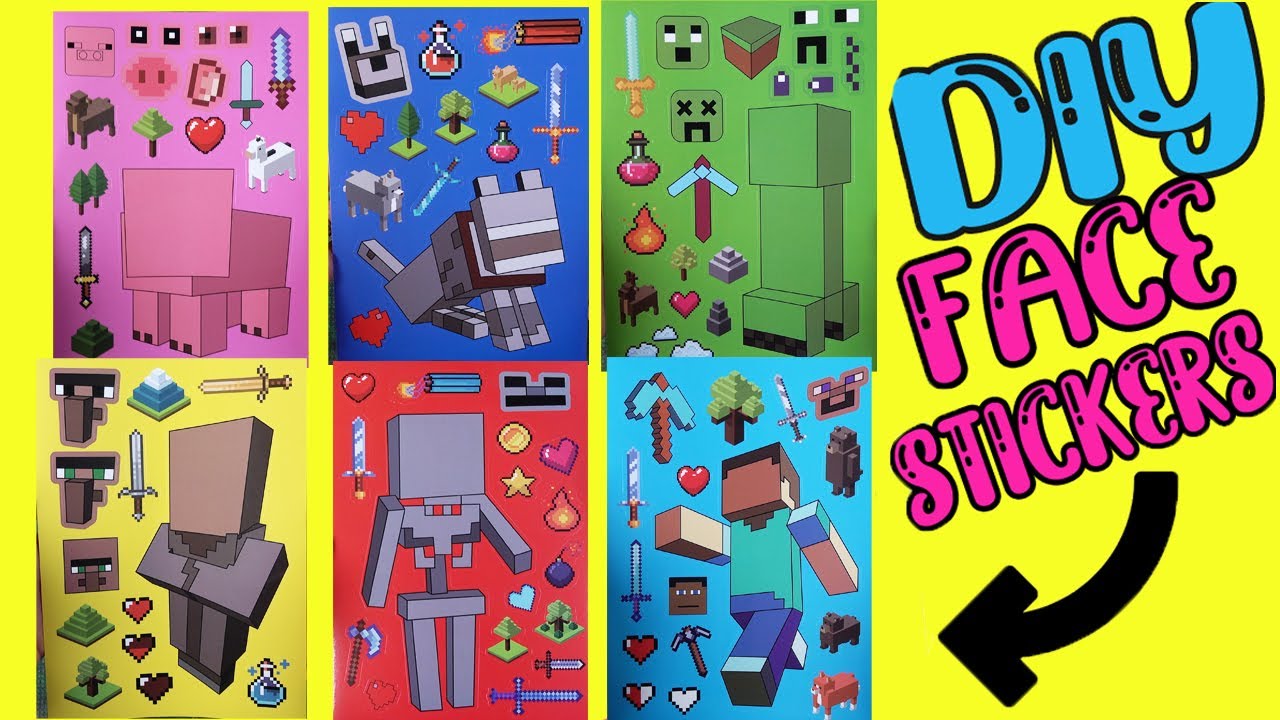 Minecraft Movie DIY Silly Face Stickers with Steve, Denis, Villager, and Mob Dolls