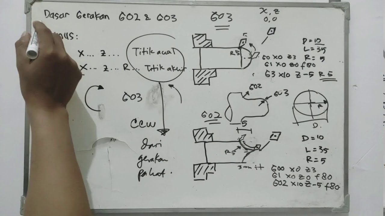 Dasar pemrograman manual #G02 dan #G03 pada mesin bubut CNC