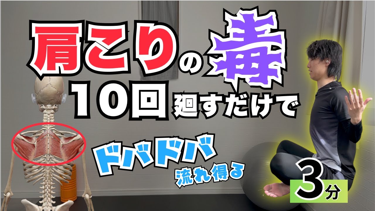 【3分肩甲骨はがし】ガチガチの肩甲骨が一気に動いて肩こり・首こりがスッキリするストレッチダイナミックストレッチ