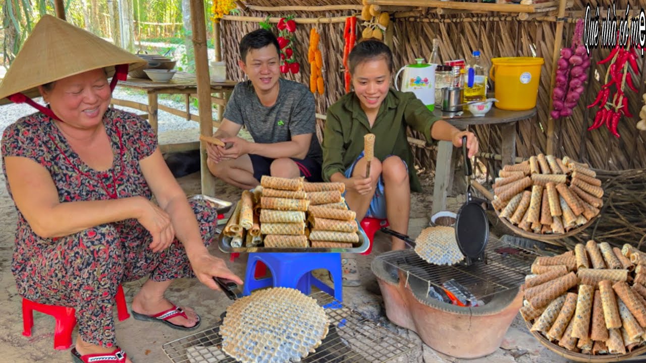 Bánh Kẹp Cuốn Giòn | Hương Vị Bánh Quê Ngày Tết || landkuko dum Tet-ferio