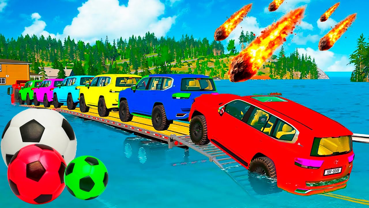 TRANSPORTING PIXAR CARS & FRUITS WITH COLORED & JOHN DEERE vs CLAAS vs TRACTORS - BeamNG.drive #983