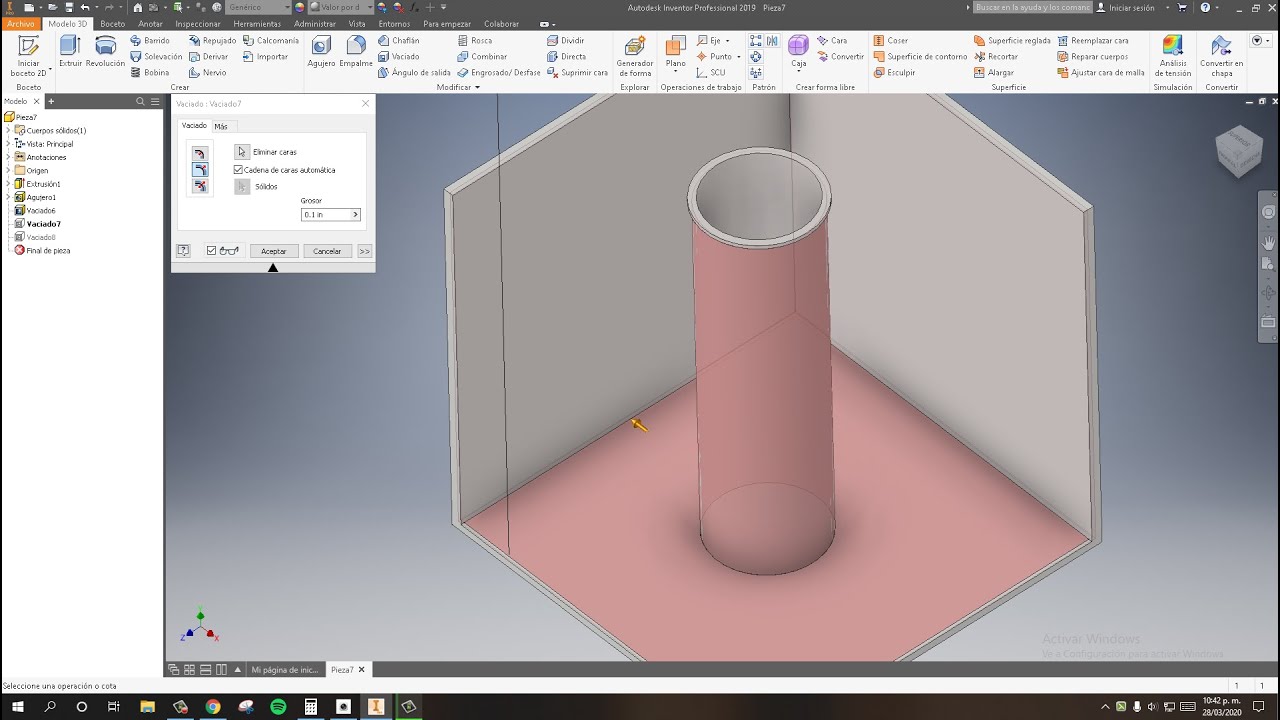 VACIADO en INVENTOR 2019