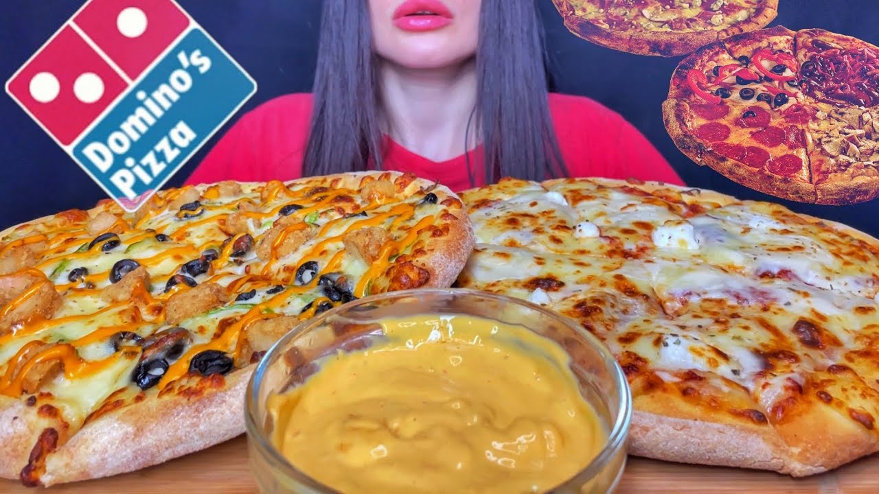 DOMINO’S CHEESE BURST + CHICKEN PIZZA MUKBANG ASMR EATING SOUNDS