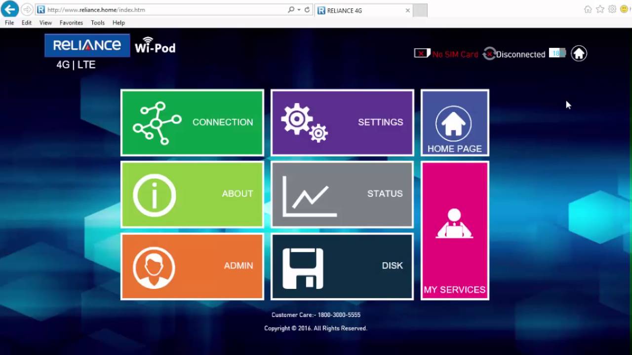 Reliance 4G Wipod Web UI Explanation