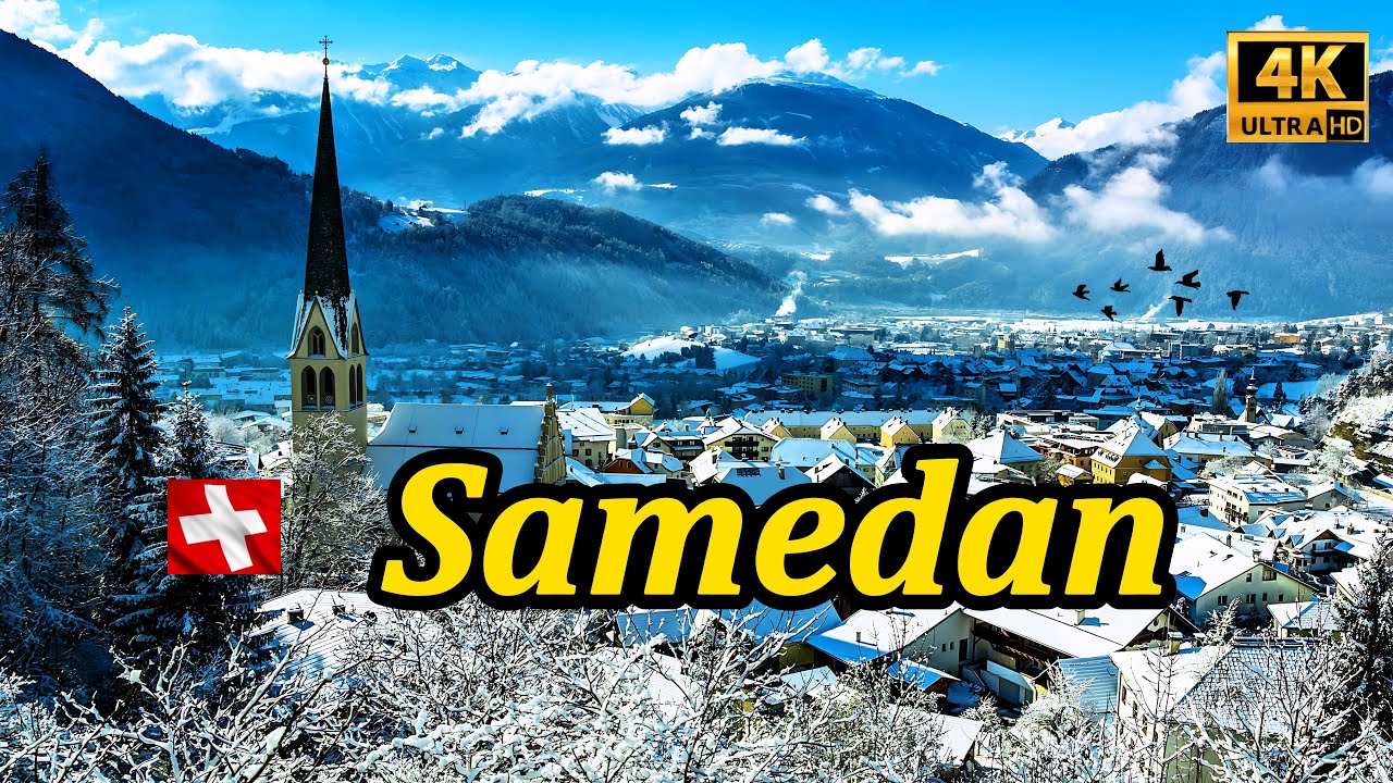 Winter has arrived in Samedan, Switzerland Snow-covered Swiss countryside scenery ❄️ Walking Tour 4K