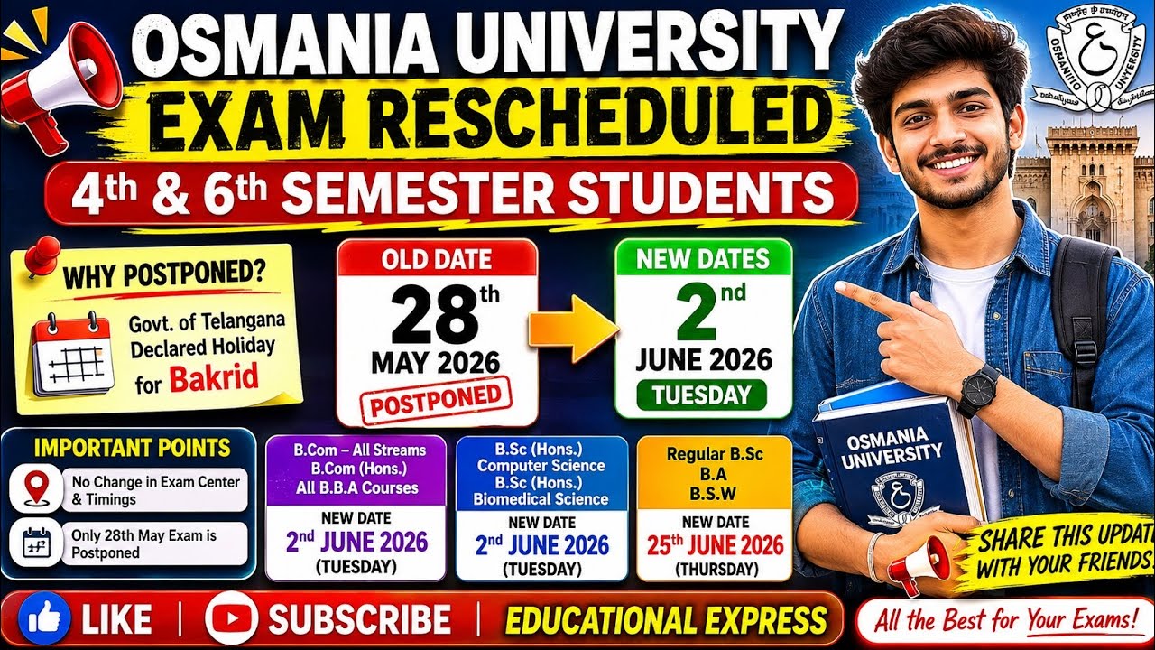 Osmania University Exam Postponed 2026 | 4th & 6th Semester New Exam Dates Released 🔥