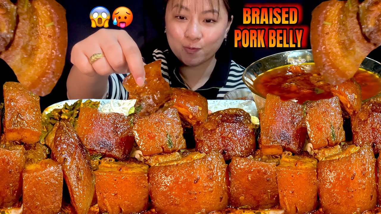 SPICY BRAISED PORK BELLY MUKBANG WITH RICE! PORK MUKBANG! #pork #eatingshow #mukbang