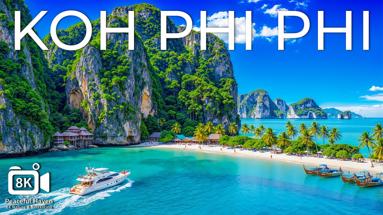 Koh Phi Phi in 8K &ndash; Turquoise Waters, Limestone Cliffs & Tropical Paradise with Calming Music