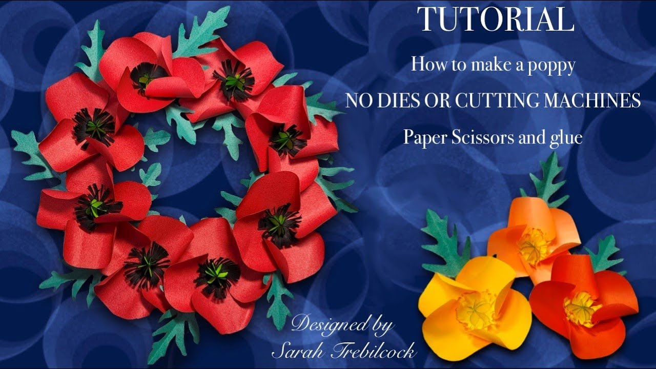 TUTORIAL Easy paper poppies Remembrance poppy wreath Cardmaking ideas Inspiration Tips Techniques 3D