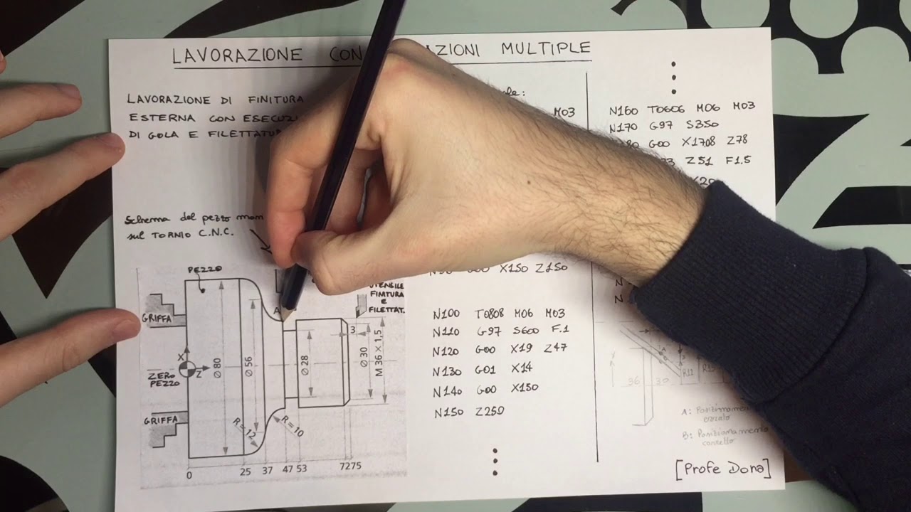 Tornio CNC: programmazione lavorazione con operazioni multiple 2 (tornitura, gola, filettatura)