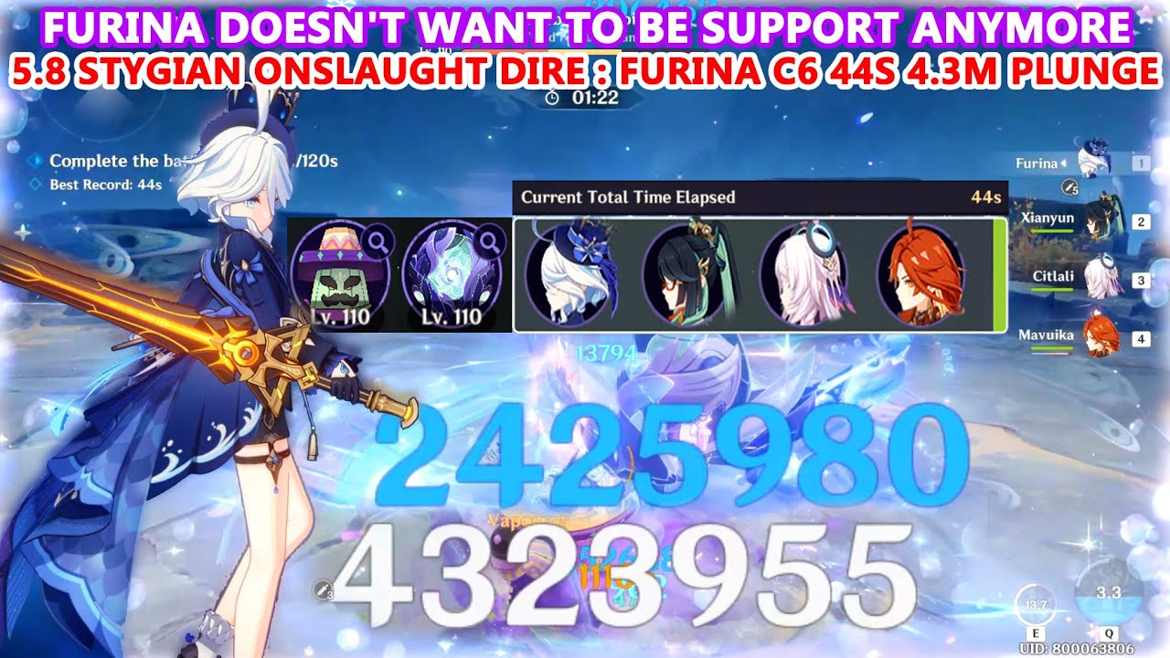 Furina Doesn't Want to be Support Anymore | 5.8 Stygian Onslaught Dire : Furina C6 44s 4.3M DMG
