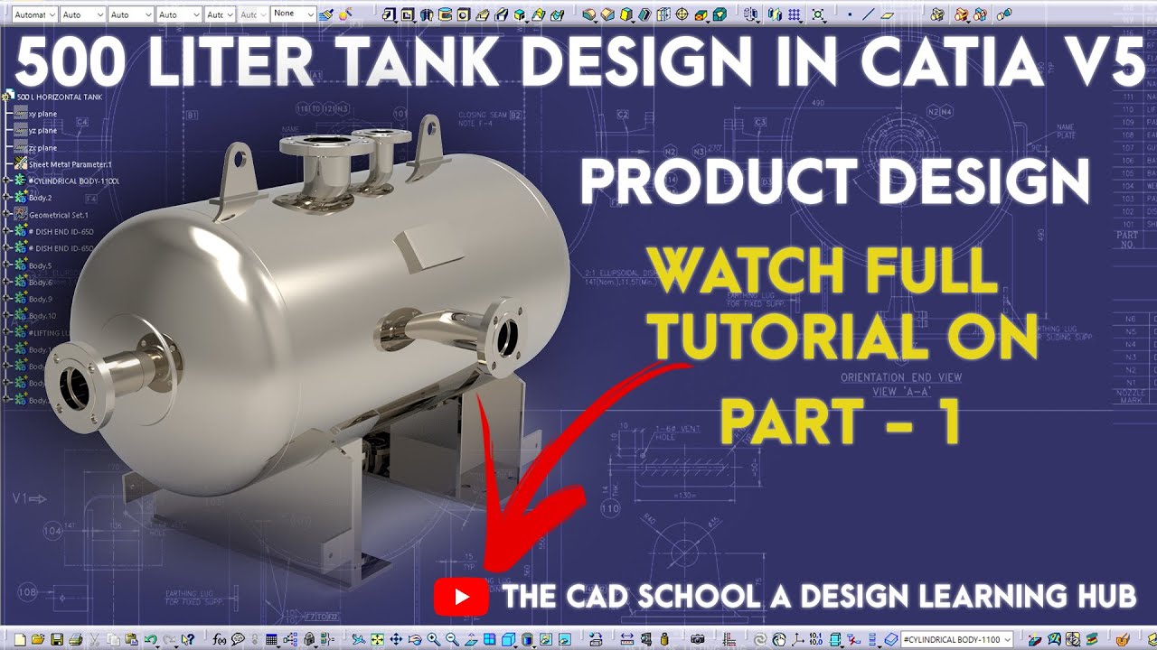HORIZONTAL PRESSURE VESSEL 500 L  DESIGN IN CATIA V5 | PRODUCT DESIGN |  #productdesign #catia #cad
