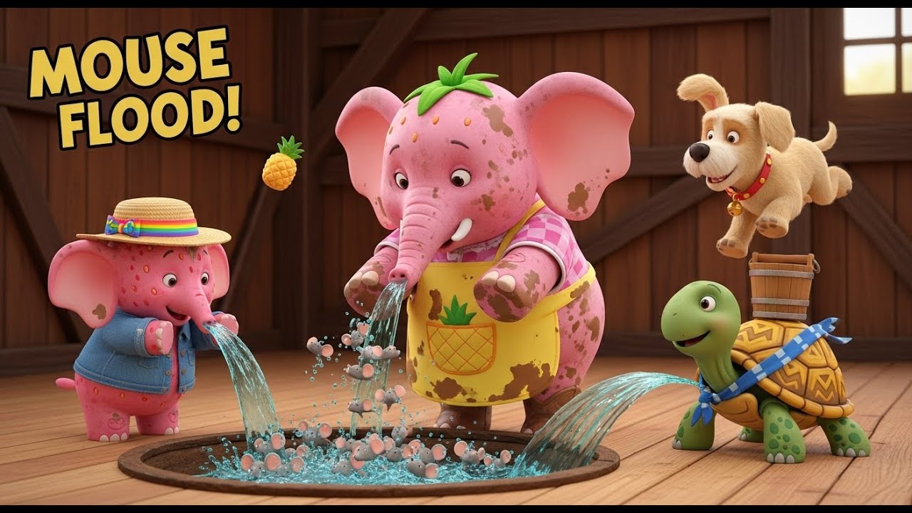 Strawberry Elephant Farm 🍓🪤 MOUSE HOLE FLOODS! Sweetie Pours Water – Mice Swim Out!