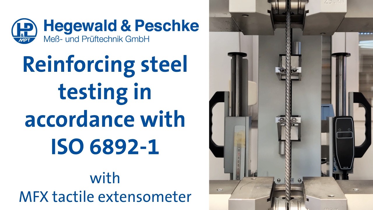 Reinforcing steel testing acc. to ISO 6892-1 with testing machine and MFX tactile extensometer