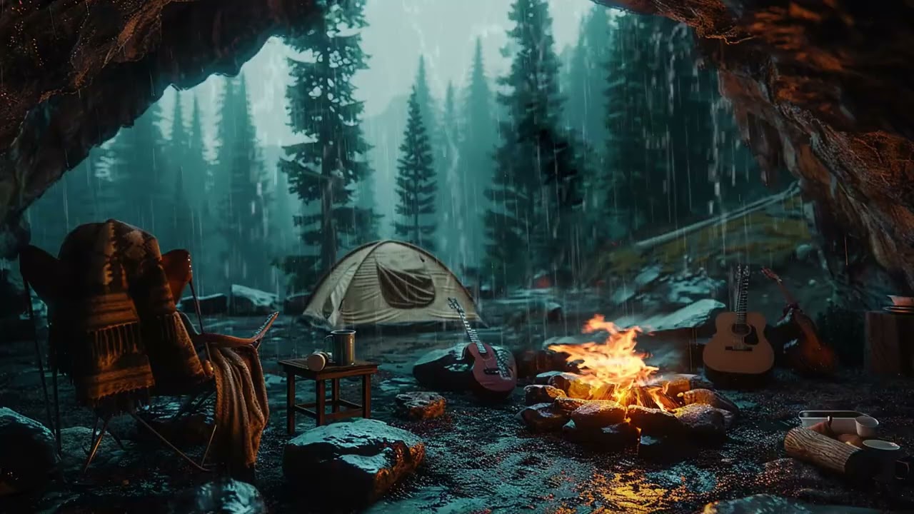 Schlafgeräusche Regen Deutsch – Warme Höhle und Feuer für ruhige Nächte ASMR