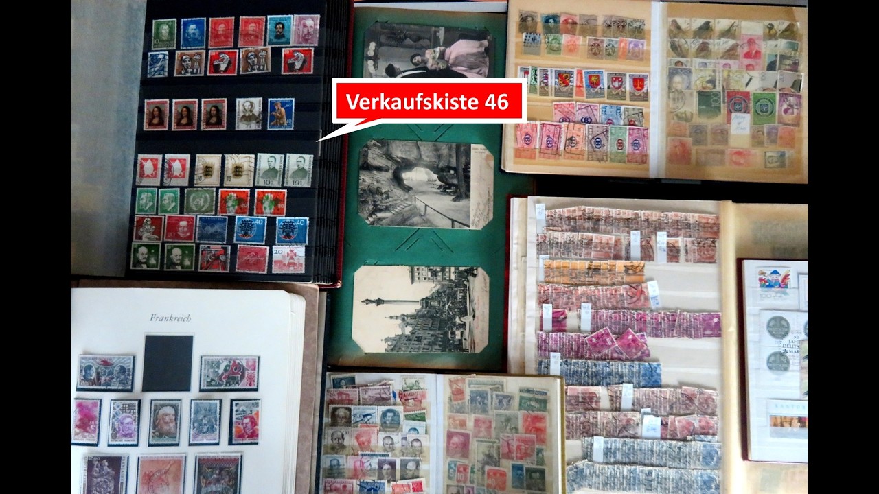 Briefmarken-Verkaufsfilm: Schatzsuche und Verkauf in Kiste 46 mit Briefmarken und Ansichtskarten