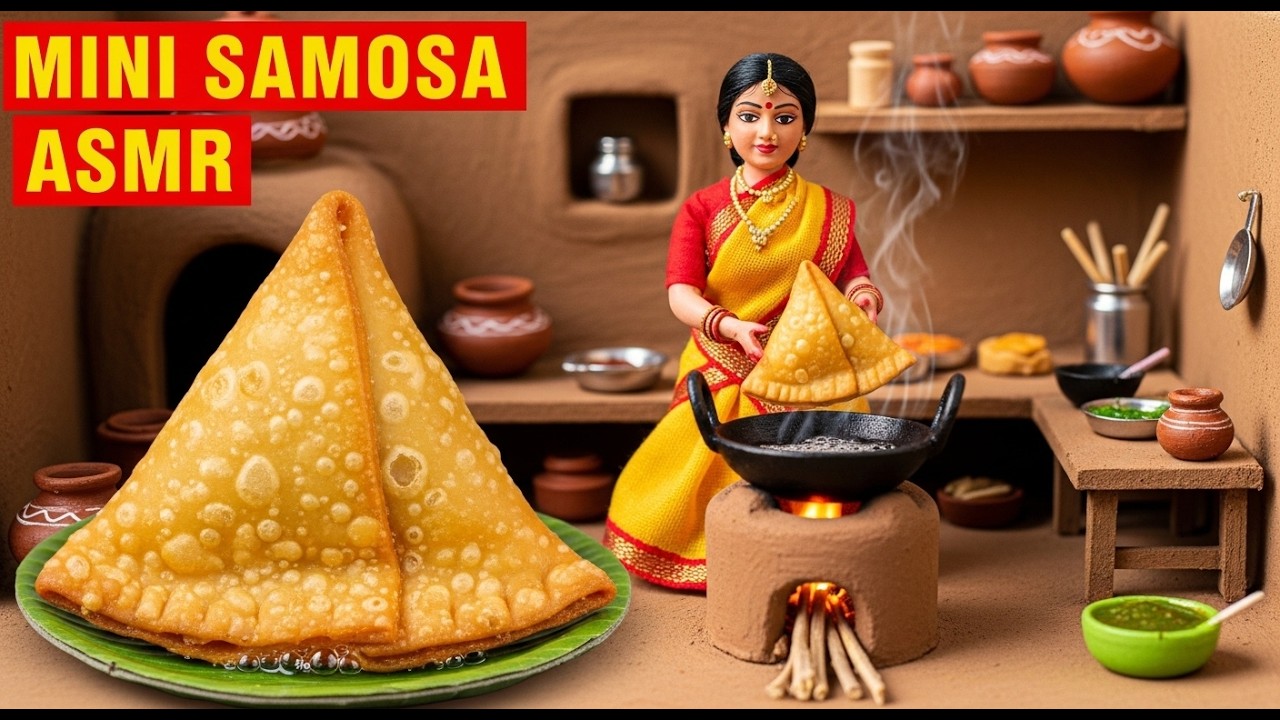 Miniature Doll Samosa Making ASMR | Indian Village Tiny Kitchen Cooking