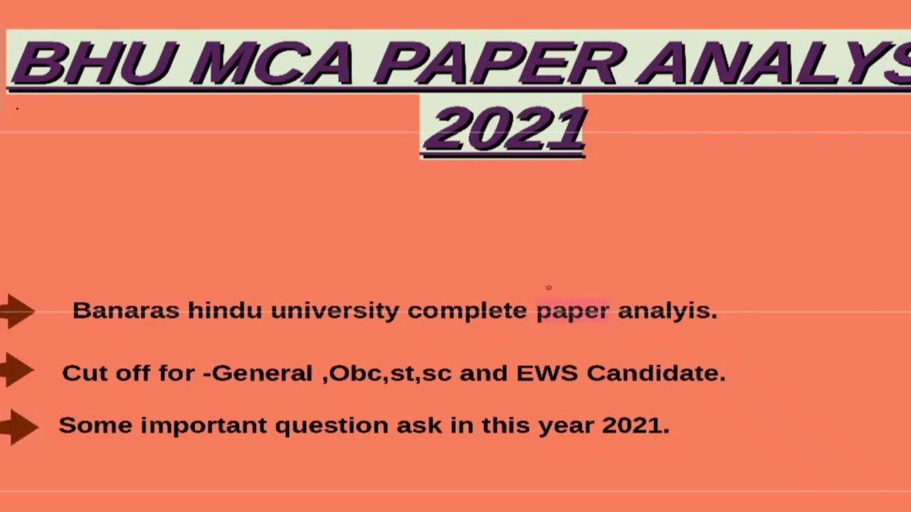 BHU 2021||PAPER ANALYSIS||MCA || CUT OFF