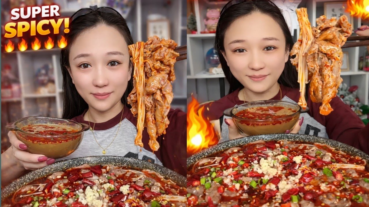 Extreme Spicy Meat ASMR Mukbang 🔥 Chili Noodles Eating Show