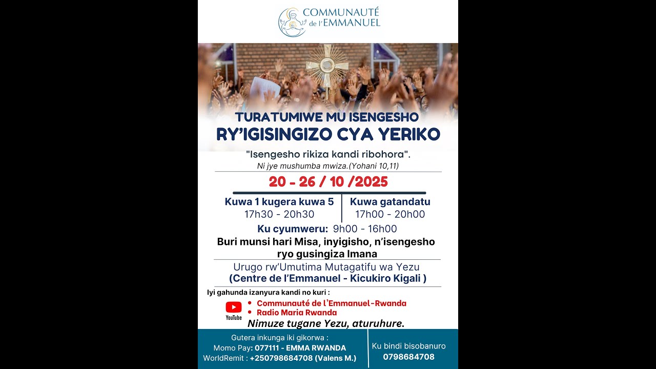 TURATUMIWE: ISENGESHO RY'IGISINGIZO CYA YERIKO: 20-26/10/2025. ESE NI IKI? RIKORWA GUTE?