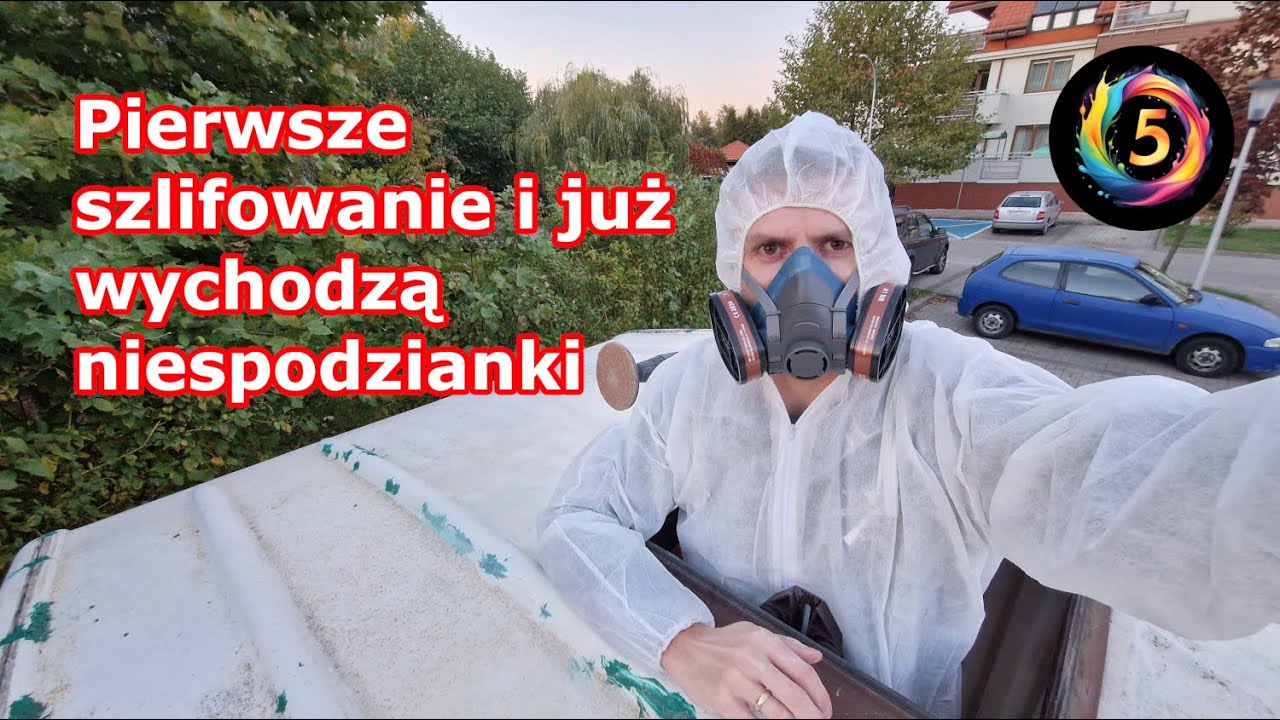 Szpachlowanie i wstępne szlifowanie laminatu. Demontaż listw okien. Remont przyczepy Niewiadów N126N