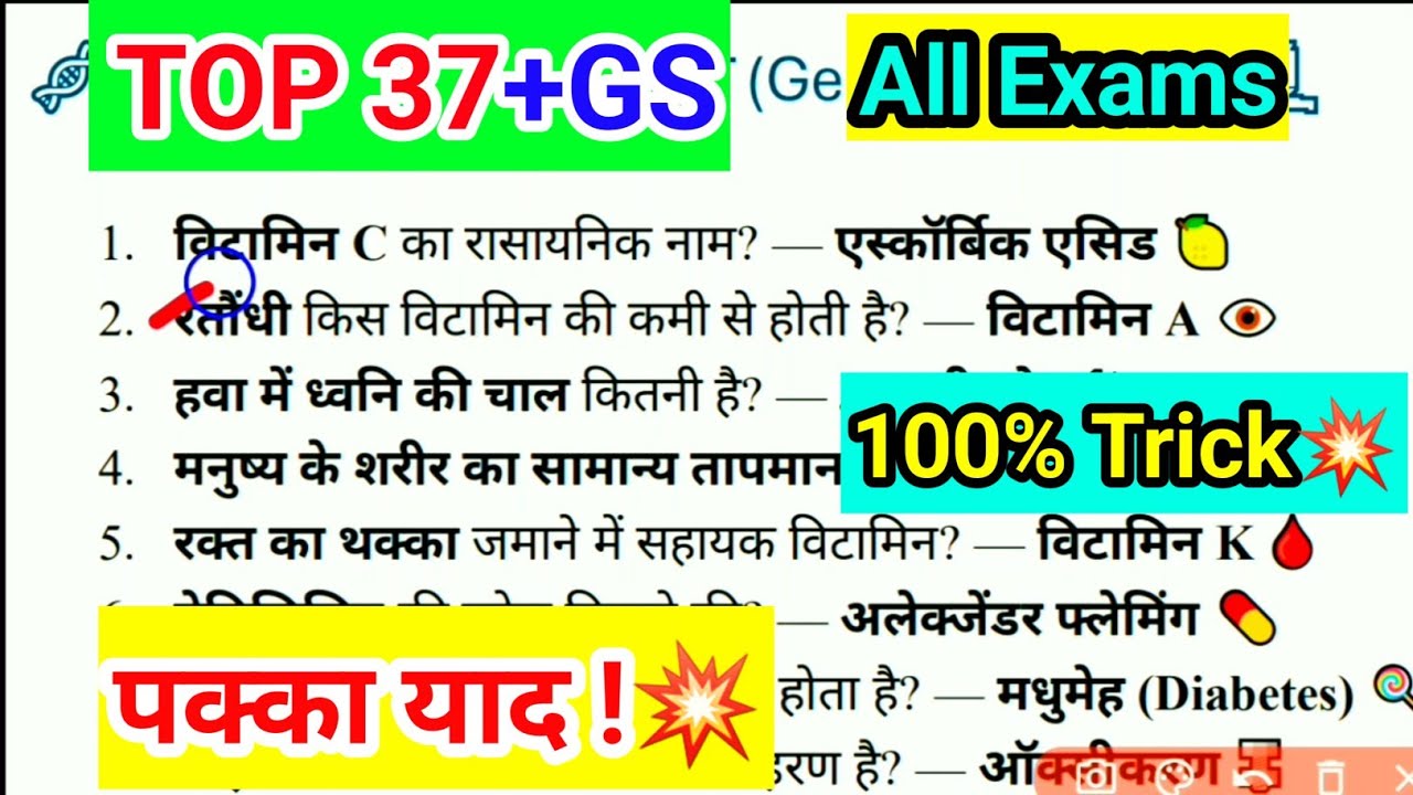💥Railway, SSC, UPSC: Science TOP 37+ Questions with Magic Tricks |  100% Yaad Hoga!💥