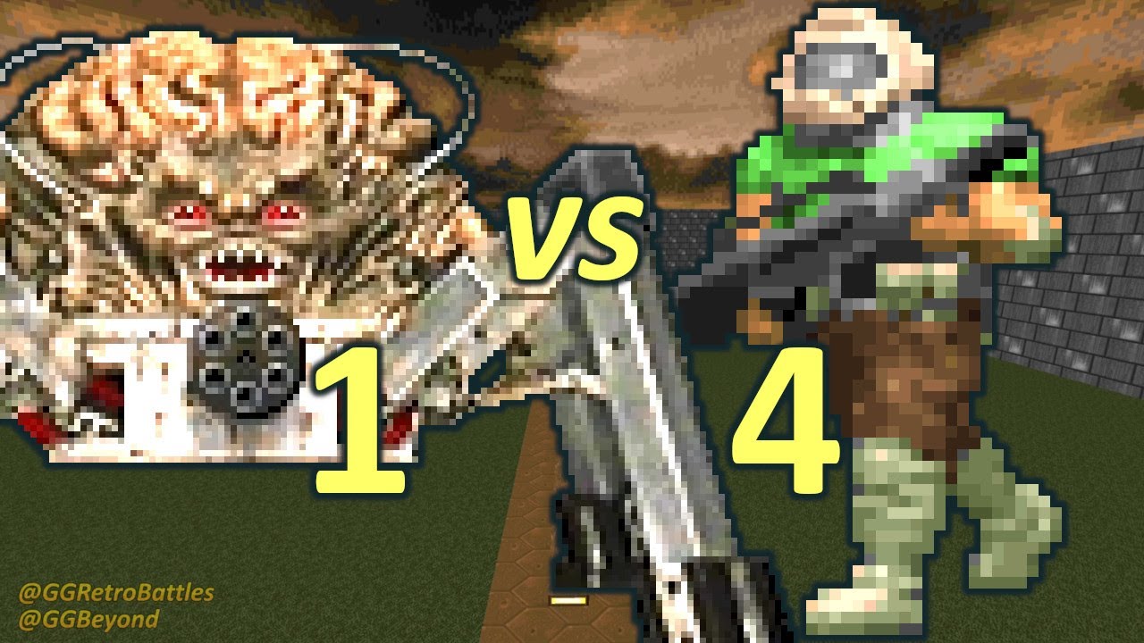 Spider Mastermind vs 4 Doomguys - Doom Co-op Simulation - Doom Retro Battles