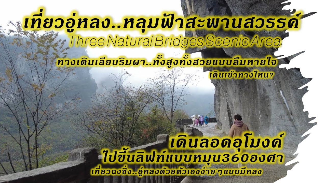 [V.262] เที่ยวอู่หลงหลุมฟ้าสะพานสวรรค์ เดินเลียบริมผาทั้งสูงทั้งสวยลอดอุโมงค์ขึ้นลิฟท์360 Chongqing