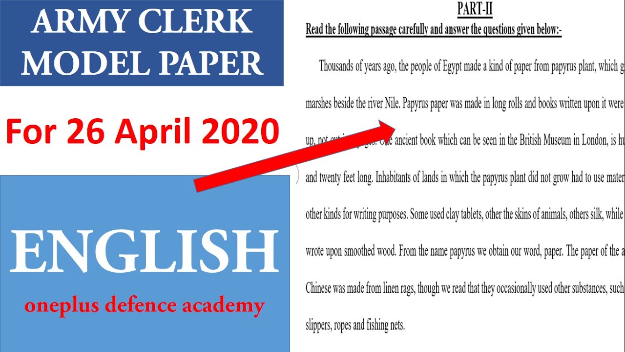 Army Clerk English for 26 April 2020 || Indian Army Clerk Exam Peper || oneplus defence academy