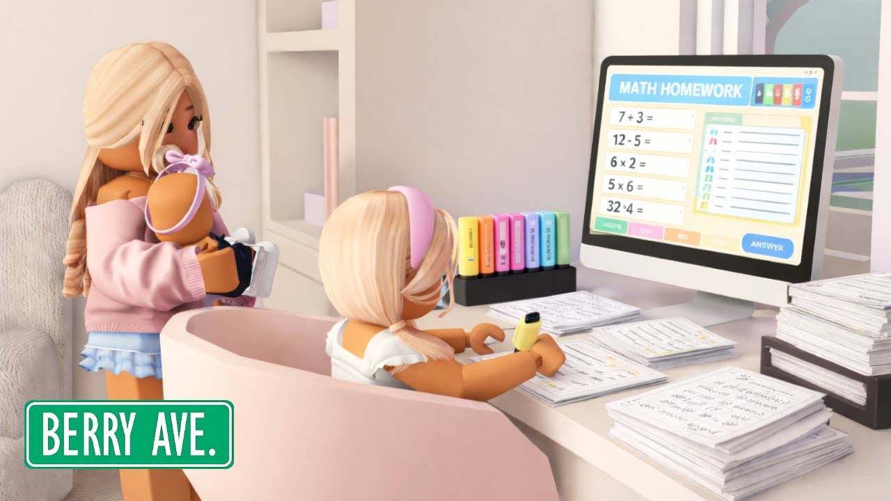 MY DAUGHTER GETS HOMEWORK FOR THE FIRST TIME ✏️💗 *VOICED* BERRY AVENUE ROLEPLAY