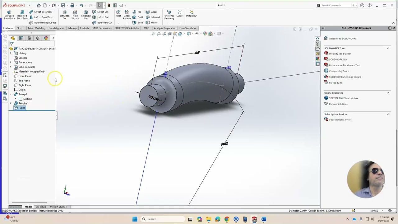 Sweept boss with circular profile tutorial  SOLIDWORKS.