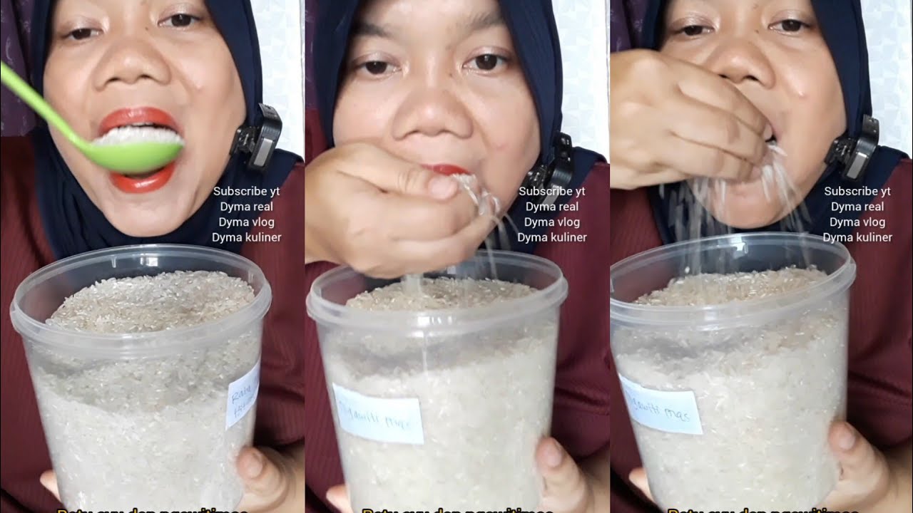 DYMA KULINER 💕ASMR RAW RICE EATING 💕Makan Beras Mentah💕#asmr #mukbang @dymaaaaa @Dymakuliner