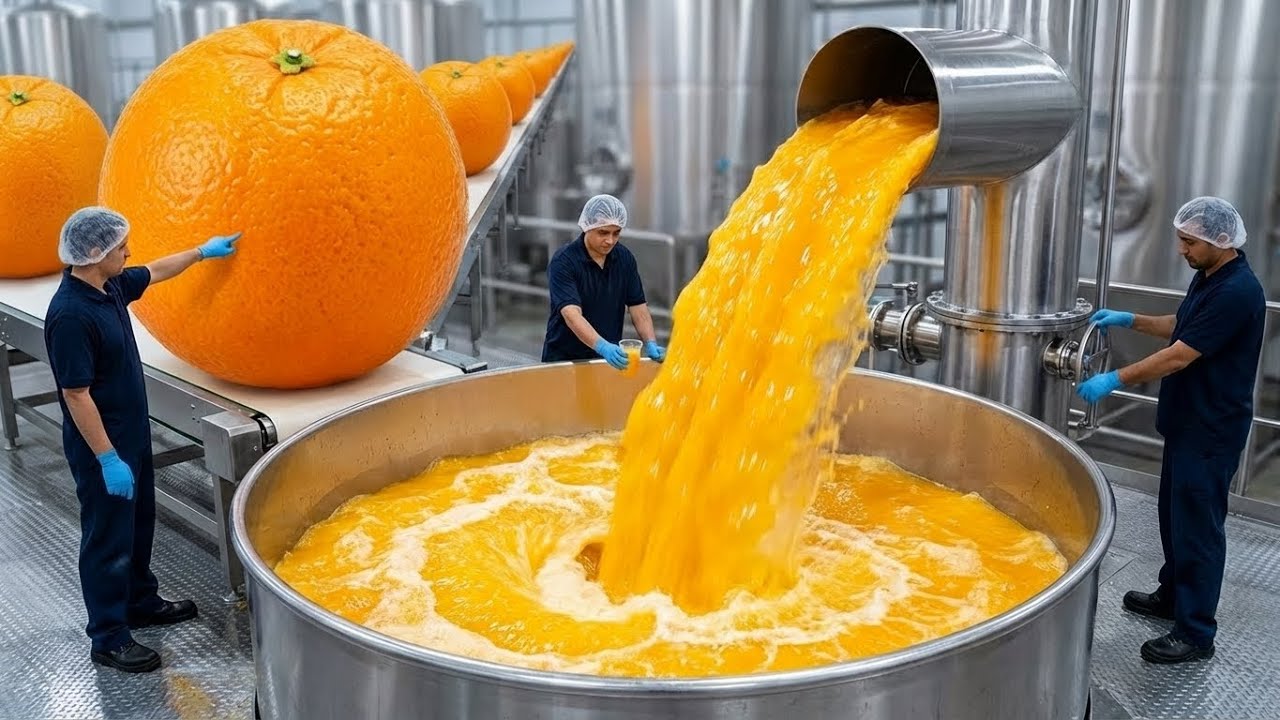 Inside a Modern Orange Juice Factory | From Washing to Bottling (Full Production Line)