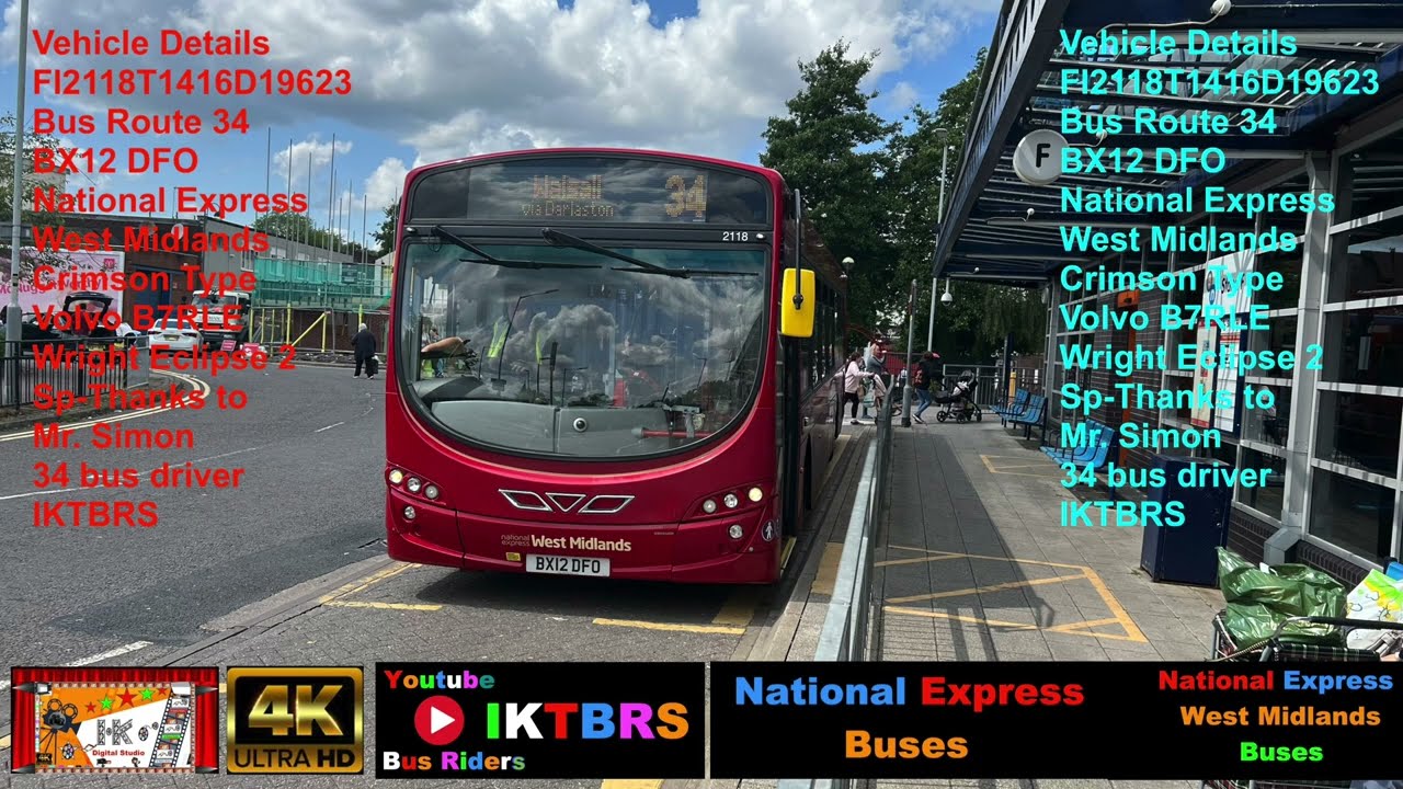 Bus Route 34 Walsall To Bilston Bus Station   4K