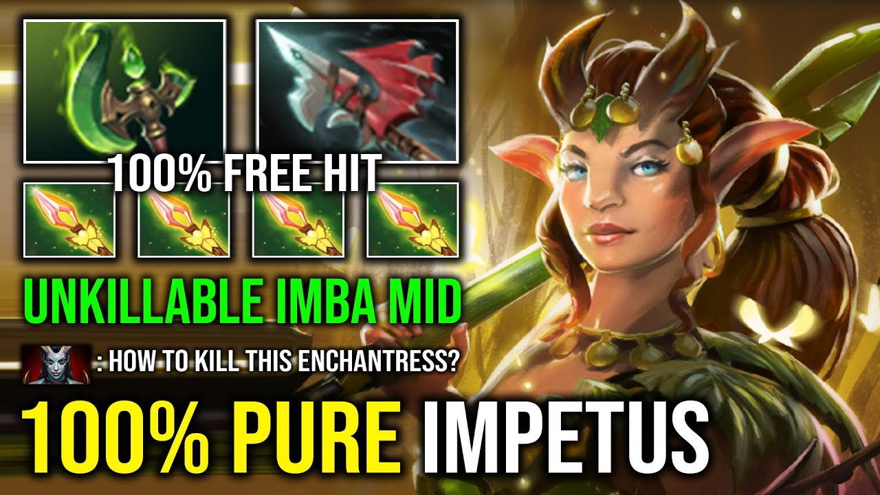How to Solo Mid Enchantress Against QOP with 100% Pure Impetus Free Hit Unkillable Carry Dota 2
