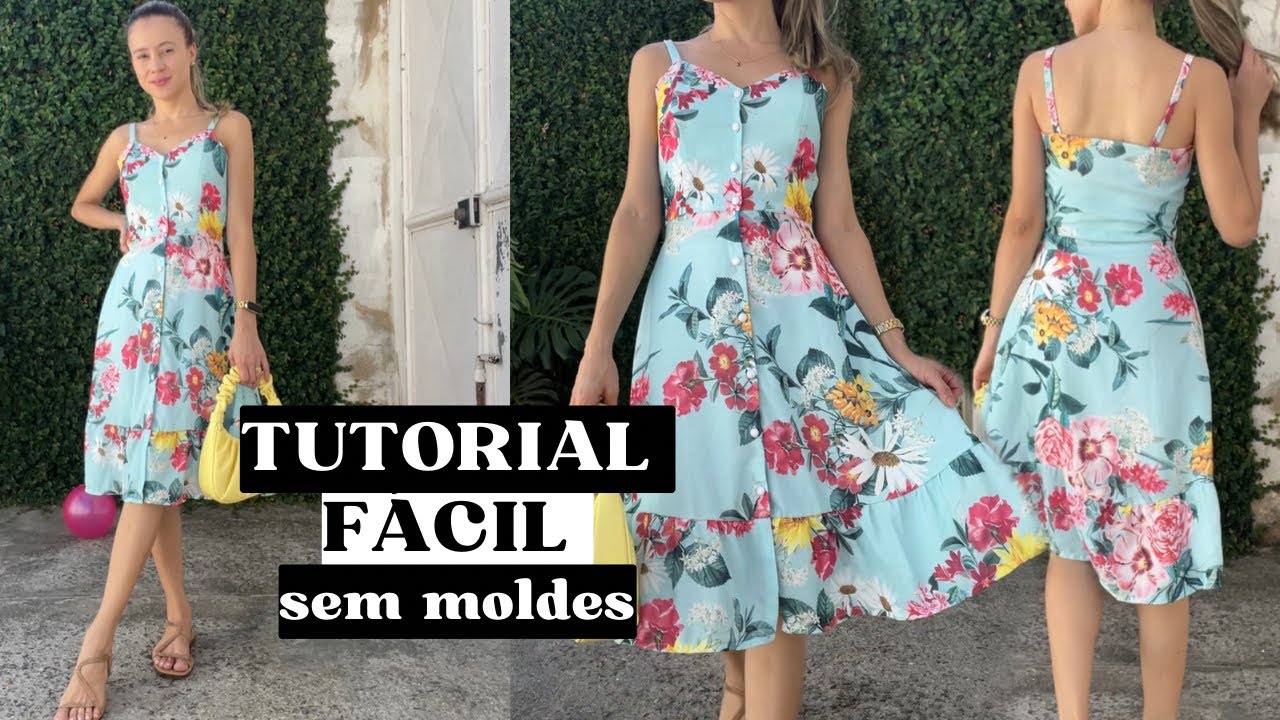 COSTURE VESTIDO FRESQUINHO DE FORMA FÁCIL✨alcinha e botoes | costura para iniciantes