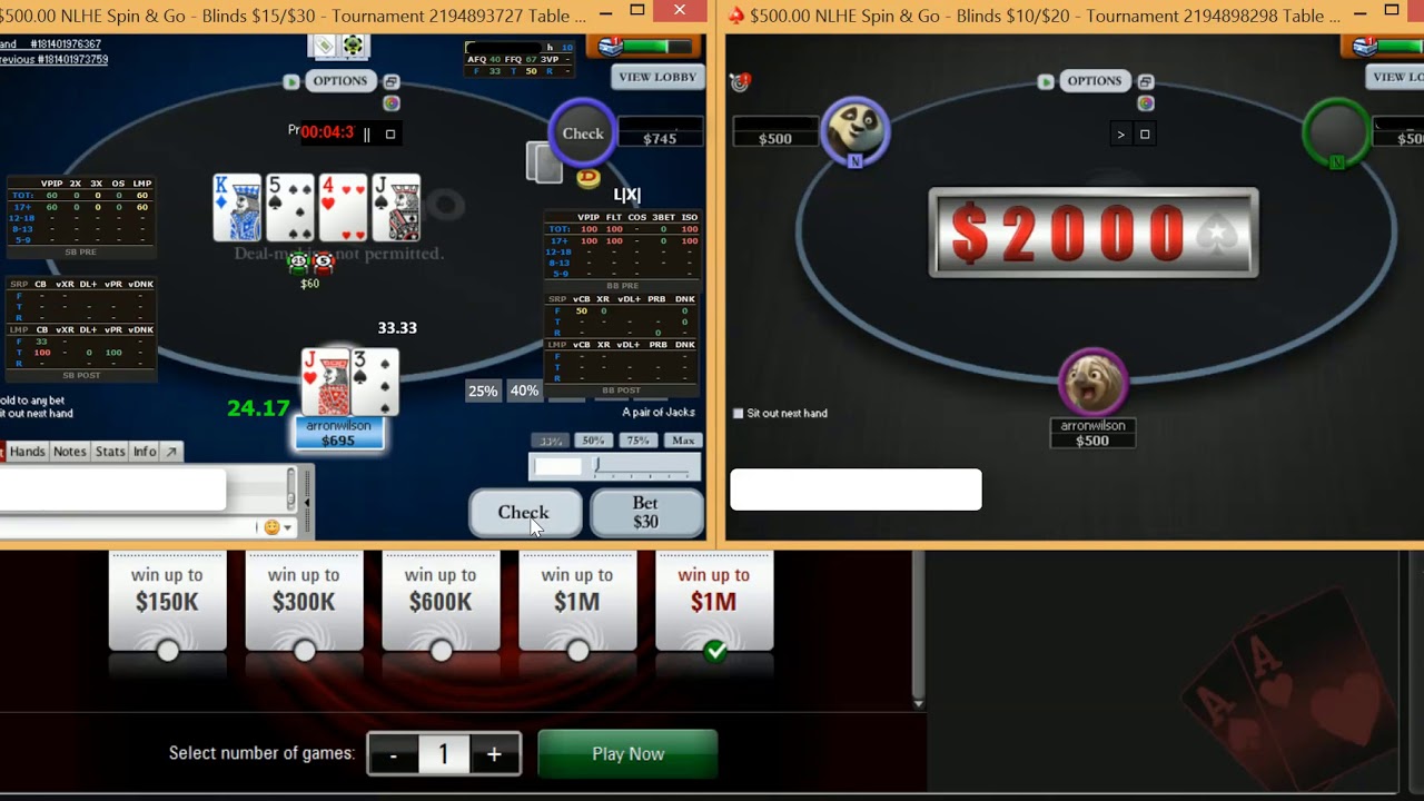 arronwilson playing $500 Spin and Go on Pokerstars - SpinnGO Pro HUD