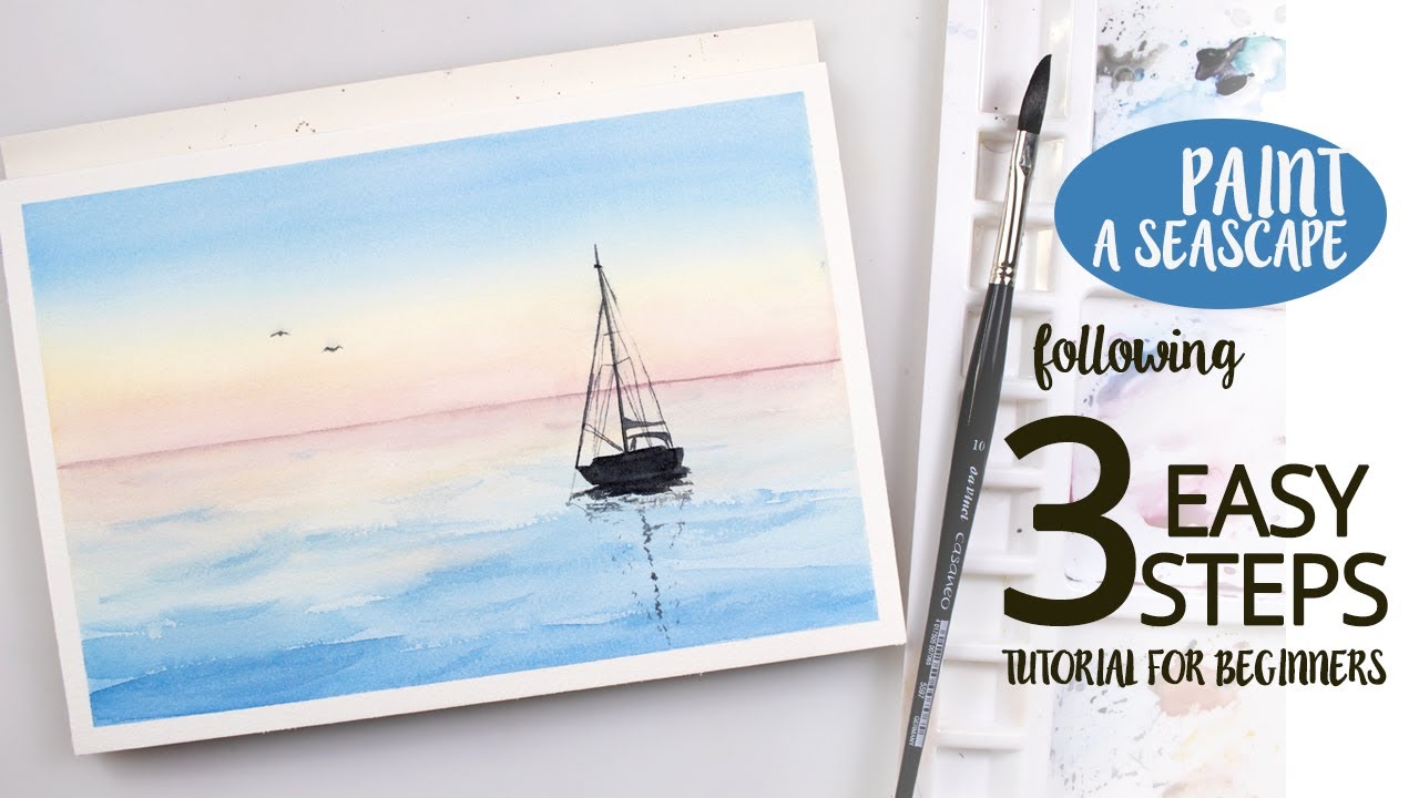 Watercolor easy SEASCAPE in 3 simple steps - paint a SEA in 3 steps