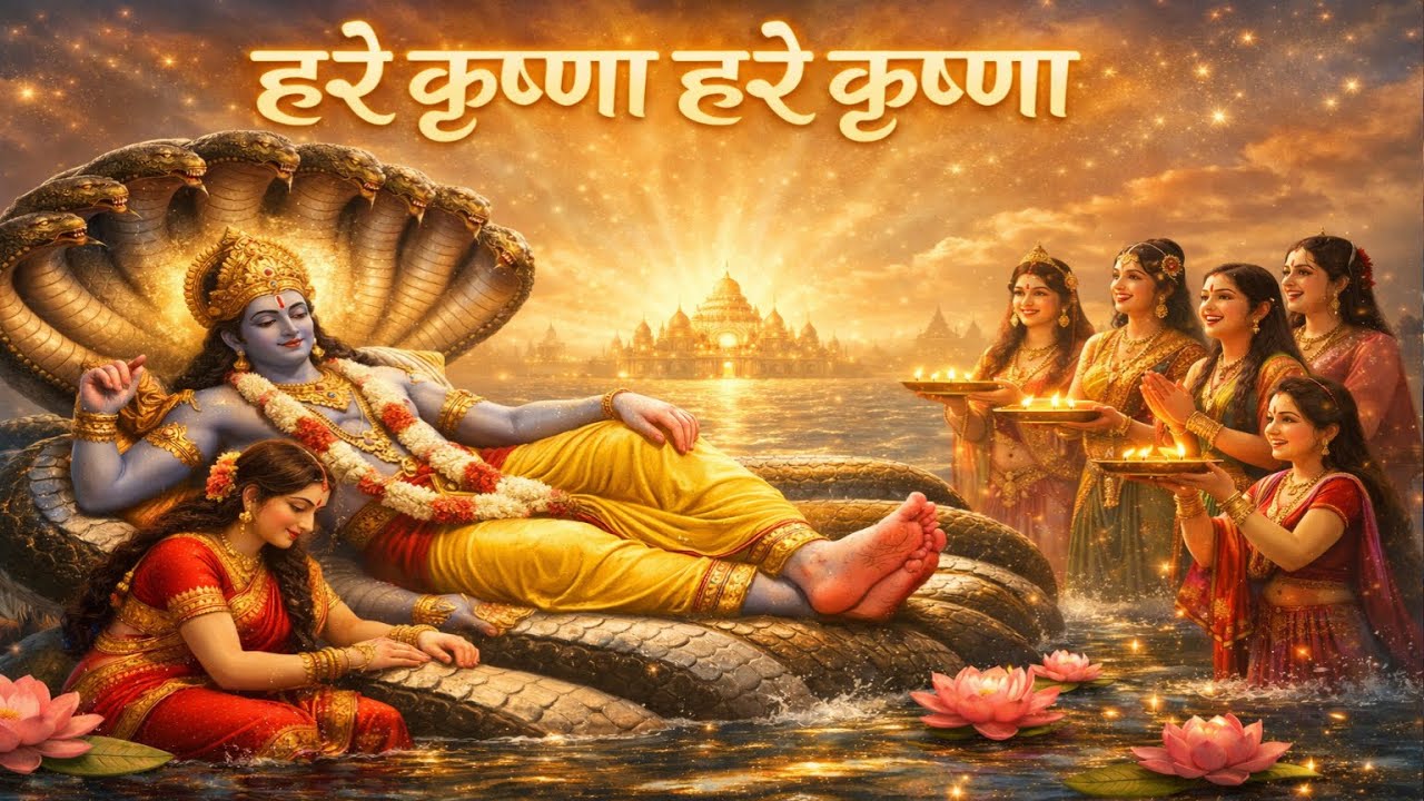 Hare Krishna Hare KrishnaLord Vishnu & Maa Lakshmi Divine AartiMost Peaceful Krishna Bhajan 