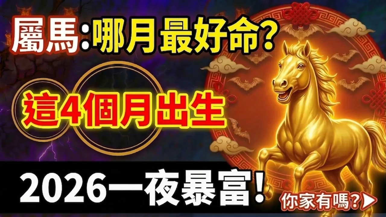 屬馬人出生月份大揭秘！這4個月份出生的屬馬人，最得菩薩照顧，2026年容易一夜暴富，快看看有你嗎？#屬馬2026運勢 #2026生肖馬運勢 #生肖馬財運 #風水 #屬馬八字 #出生月份 #生肖馬生辰