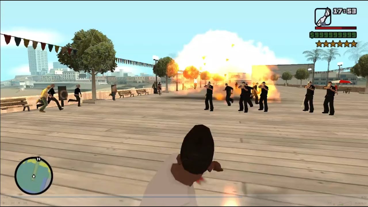 GTA San Andreas - CJ tries to avoid passers-by independently, but the police are in the fore