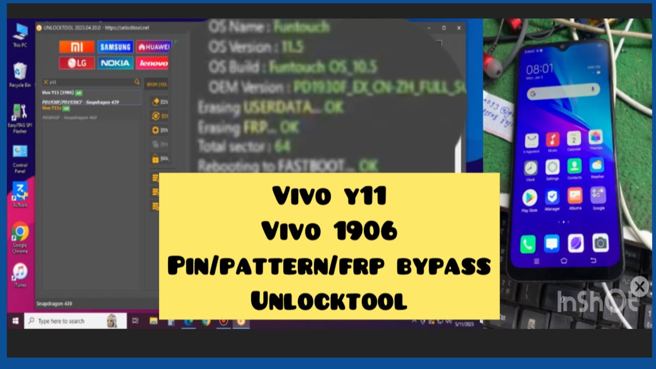 Vivo Y11 vivo 1906 pin/pattern/frp bypass with unlocktool
