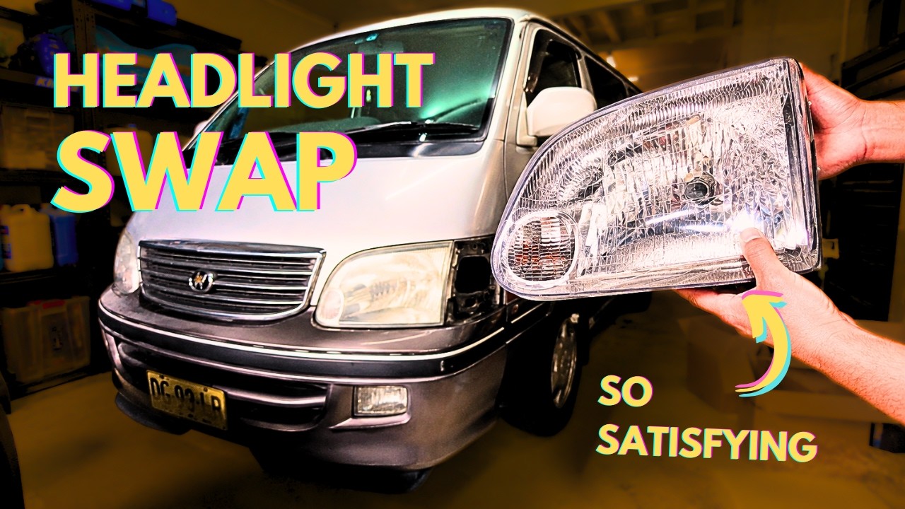 DIY HEADLIGHT SWAP on my JDM Toyota Hiace [No commentary]