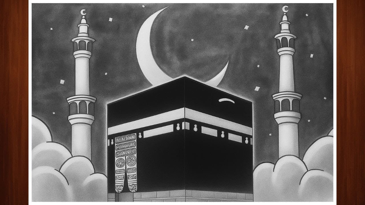 How to Draw Kaaba in Moonlight | Beautiful Makkah Night View Pencil Sketch Step by Step