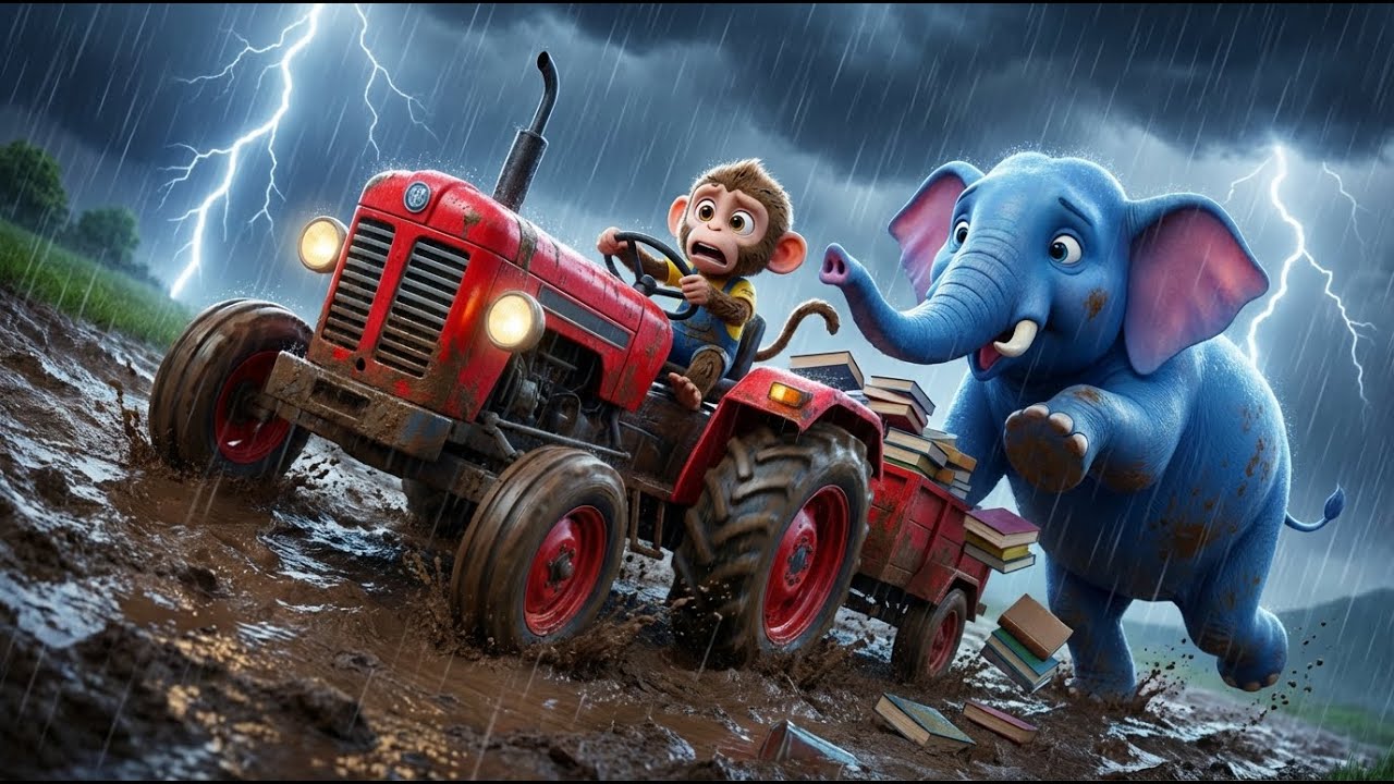 Маленькая обезьянка Ники управляет красным трактором! 🚜 Спасение с помощью экскаватора и крана | ...