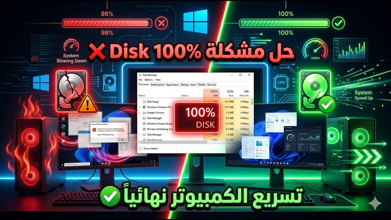 الحل النهائي لمشكلة disk 100 المتسبب الرئيسي في بطئ اي جهاز كمبيوتر