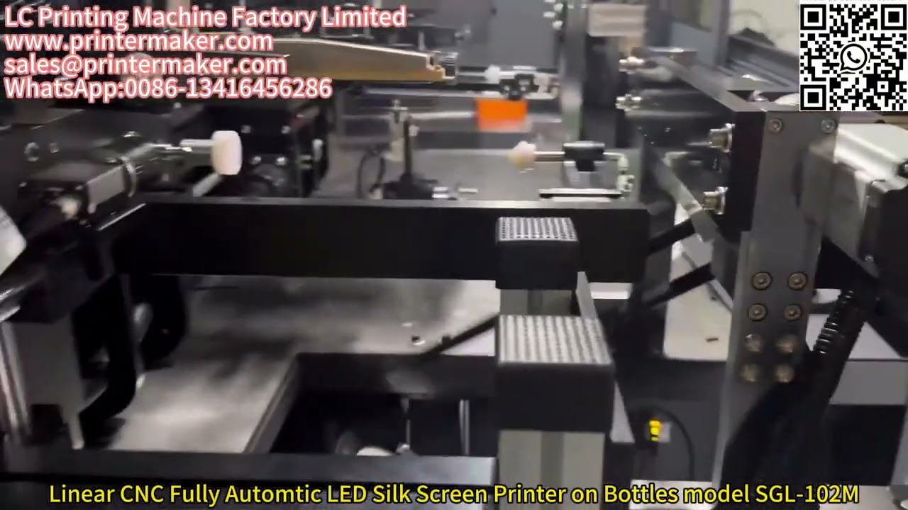 Linear CNC Fully Automtic LED Silk Screen Printer on Bottles model SGL-102M(CCD&Plasma&LED Cure).mp4