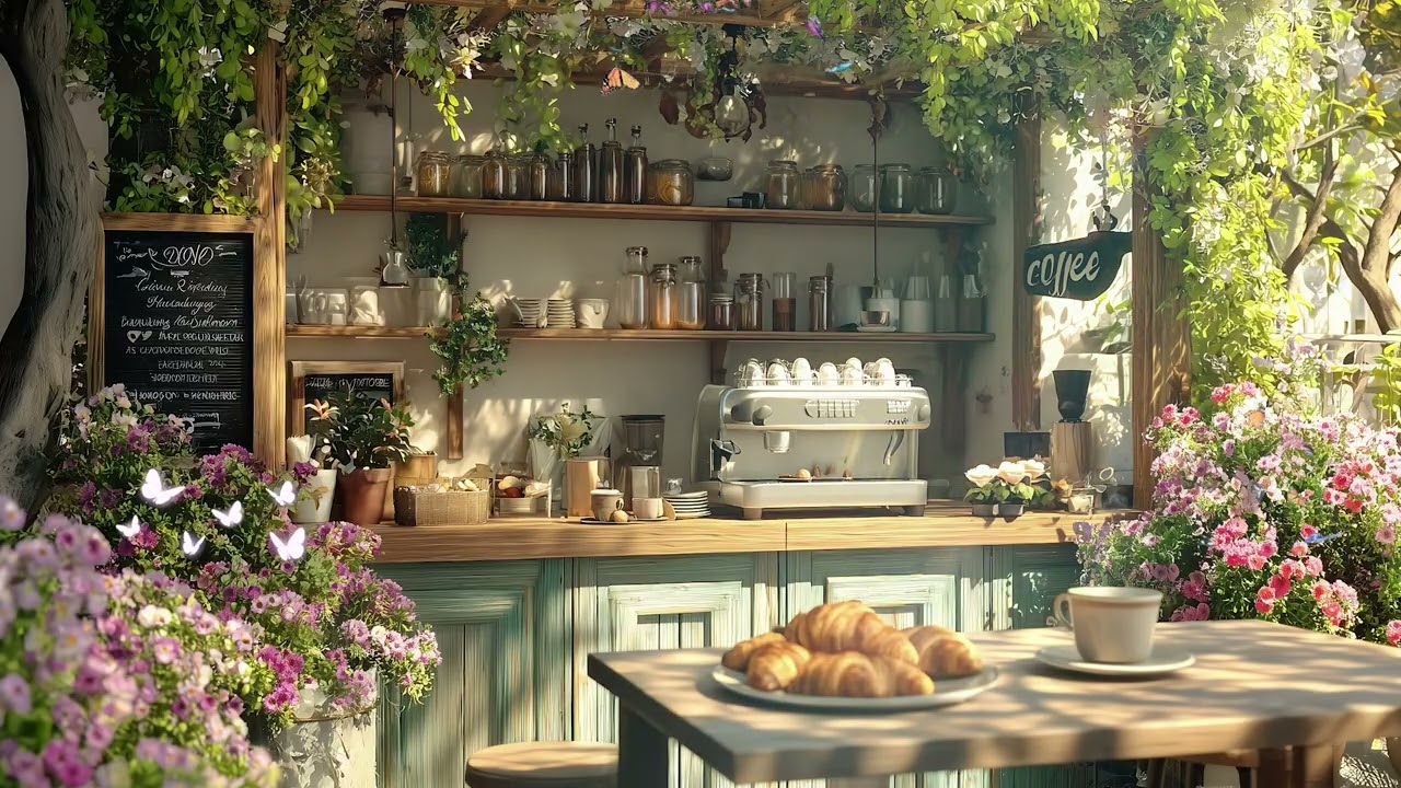 Morning Spring Jazz 🌸 | Gentle Jazz Music at Cozy Garden Coffee Ambience for Focus & Study